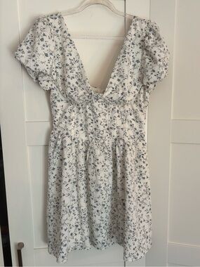 Windsor White Floral Mini Dress Milkmaid Sundress Blue Floral Print Size Small